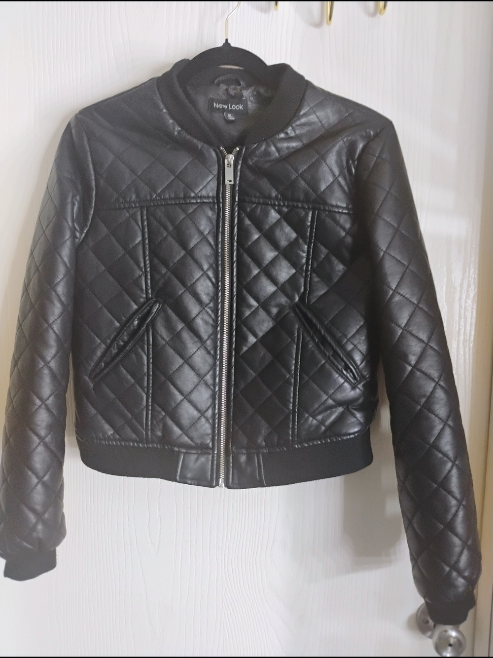 New Look Black Quilted Faux-Leather Bomber Jacket